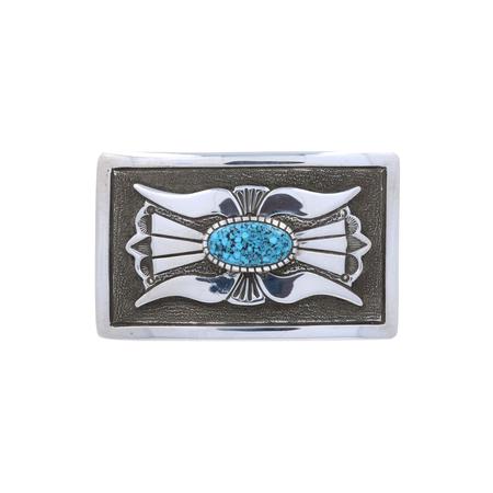 Turquoise Silver Overlay Belt Buckle