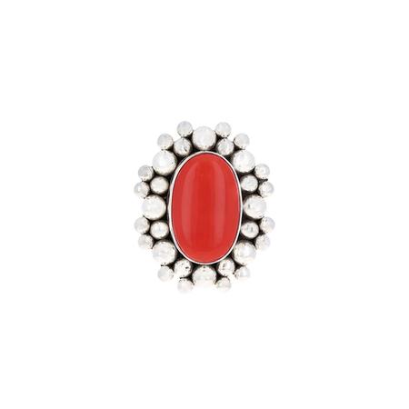 Coral and Silver Dot Ring