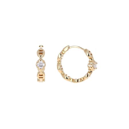 Gold Tri-Link 12mm Diamond Hoop Earrings