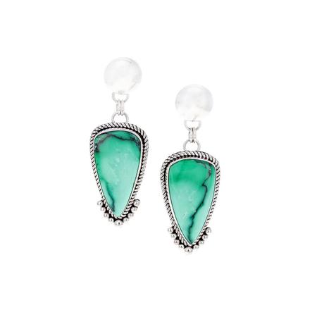 Emerald Rose Variscite Silver Dot Post Dangle Earrings