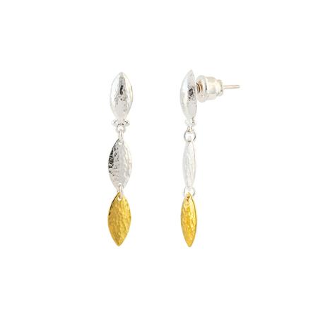 Silver and Gold Willow Flake Post Drop Earrings