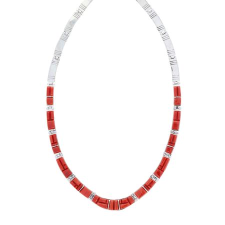 Coral Cobble Inlay Collar Necklace