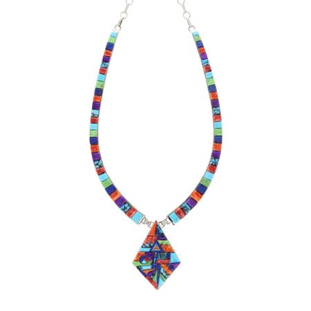 Multi Stone Cobble Inlay Collar Necklace