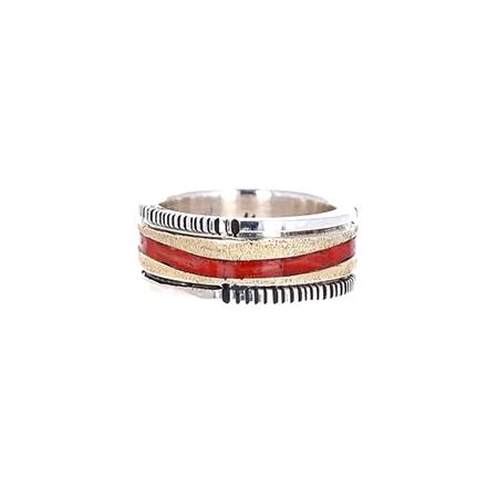 Gold and Coral Wave Inlay Ring
