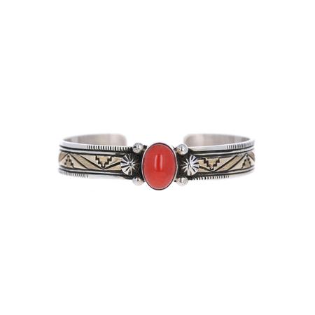 Coral Silver and Gold Cuff