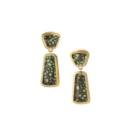 Chalcosiderite Gold Post Dangle Earrings