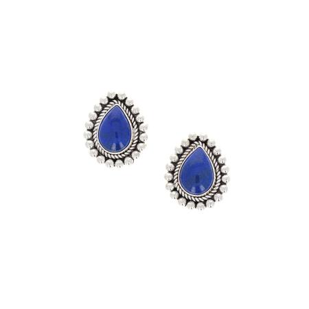 Lapis Silver Dot Clip Earrings