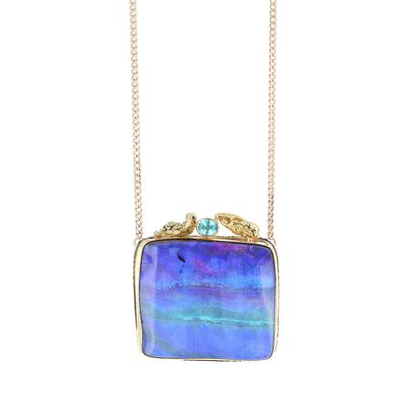 Square Boulder Opal Pendant Necklace