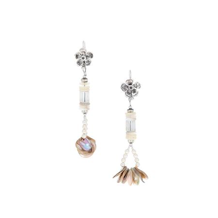 Pearl and Abalone Shell Dangle Earrings 