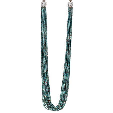 29 Stand Turquoise and Heishi Beaded Necklace 