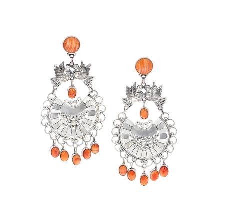 Love Bird with Orange Spiny Oyster Post Dangle Earrings