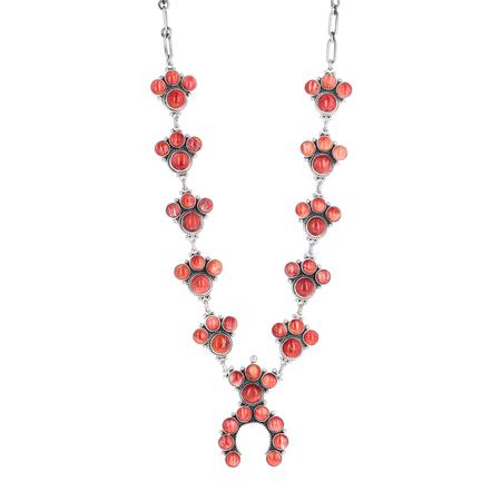 Mini Red Spiny Oyster Squash Blossom Necklace