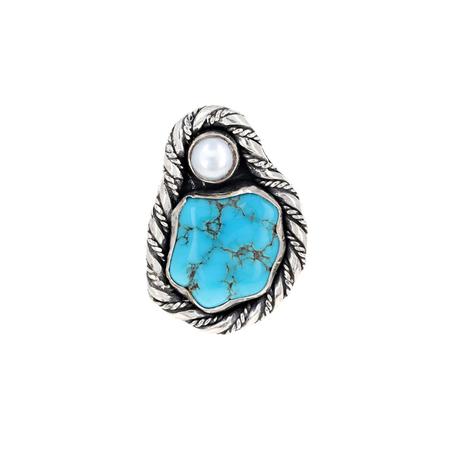 Turquoise and Pearl Silver Ring