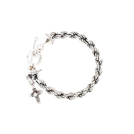 Silver Rope Link Bracelet with Cross Charm