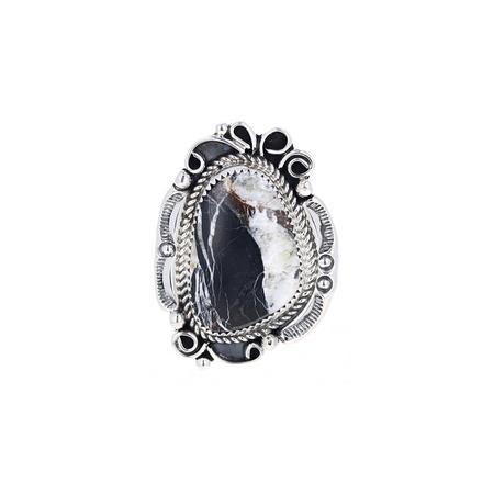 Silver Scroll White Buffalo Ring