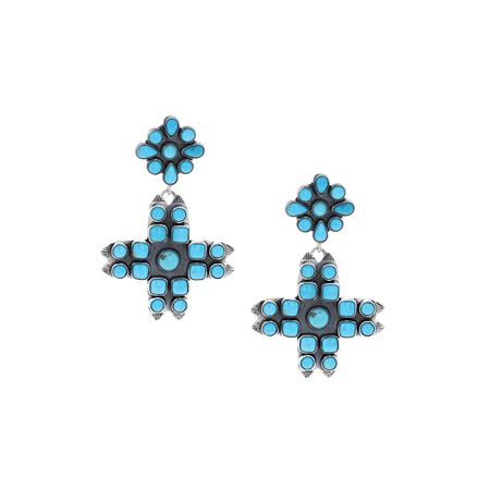 Turquoise Flower Cross Post Dangle Earring