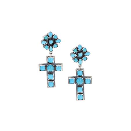 Turquoise Flower Cross Post Dangle Earring