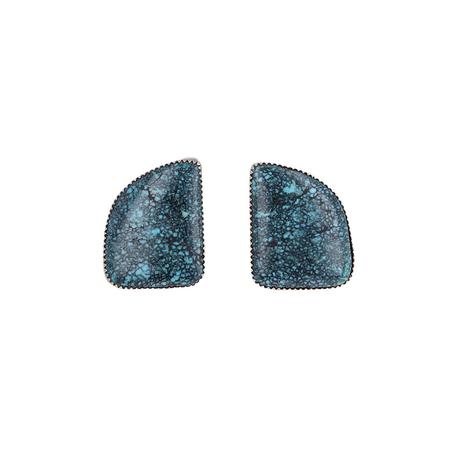 Kingman Spiderweb Turquoise Clip Earrings