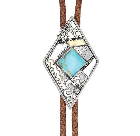 Turquoise Patchwork with Gold Bolo Tie