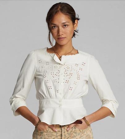 Eyelet-Embroidered Peplum Blouse