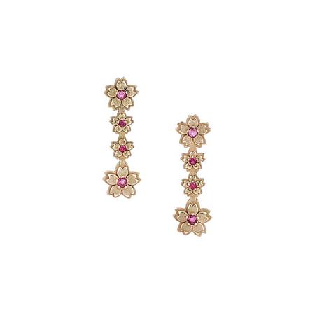 Gold Ruby Cherry Blossom Post Earrings