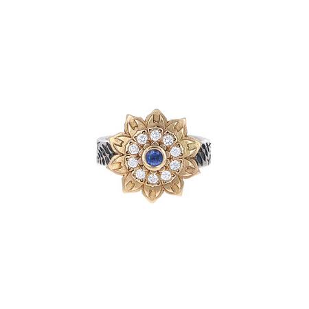 Sapphire and Gold Flower Ring