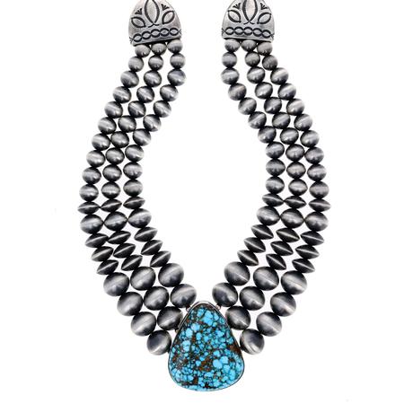 Kingman Web Turquoise Triple Strand Necklace