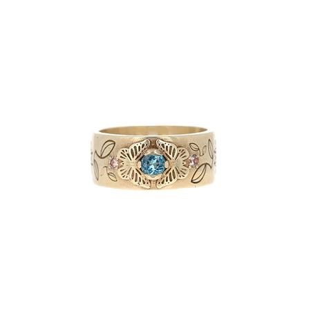 Gold Blue Topaz Butterfly Ring