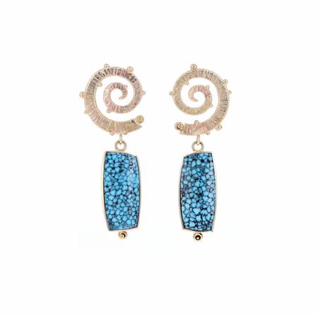 Gold Swirl Turquoise Drop Earrings