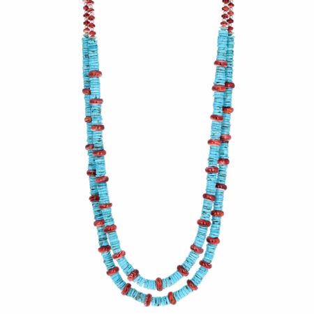 Turquoise and Spiny Oyster Beaded Necklace