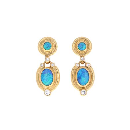 Opal Diamond Post Dangle Earrings