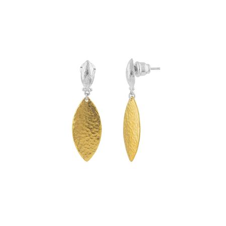 Silver and Gold Willow Flake Post Drop Earrings