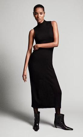 Sleeveless Mesh Mock Neck Dress in Black