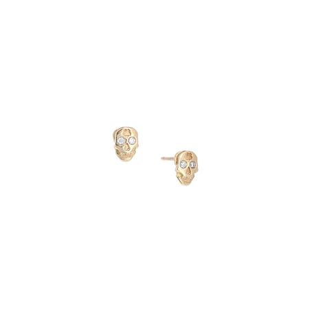 Gold and Diamond Mini Skull Stud Earrings