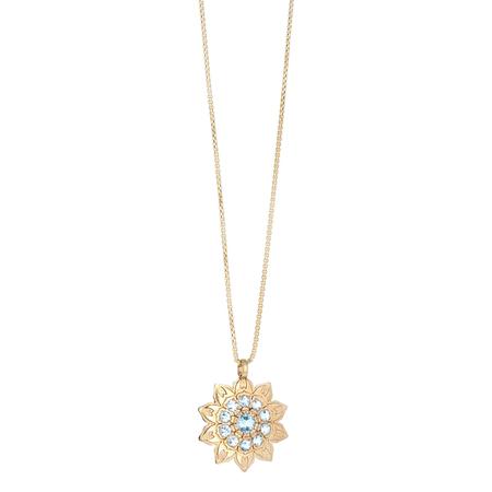 Aquamarine Gold Flower Watch Gear Pendant Necklace 