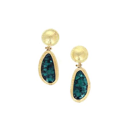 Nevada Turquoise Gold Post Dangle Earrings