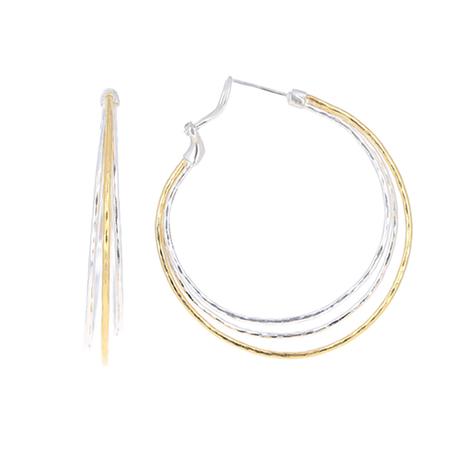 Silver and Gold Triple Twist Hoop Earrings