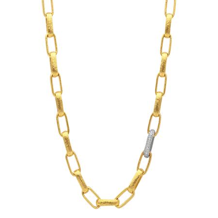 Gold Link with Pave Diamonds Necklace