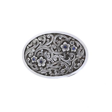 Silver Sapphire Wildflower Meadow Belt Buckle