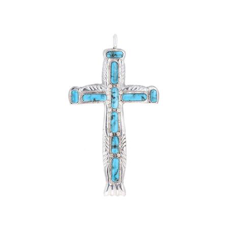 Large Kingman Turquoise Cross Pendant 