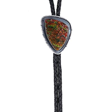 Ammolite Bolo Tie with Fire Agate Tips