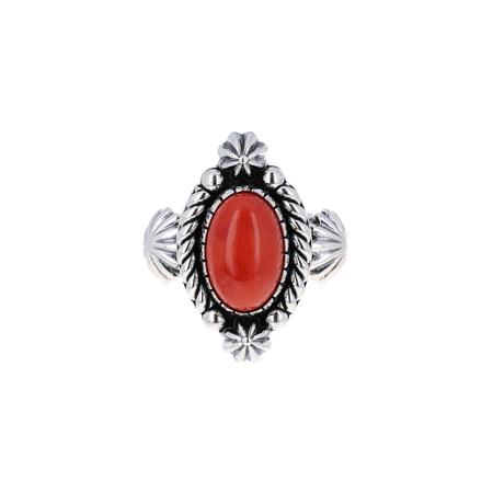 Coral and Silver Ring