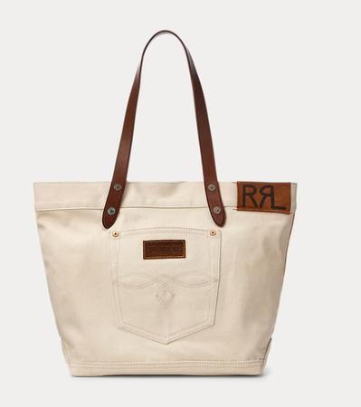 Leather-Trim Twill Tote