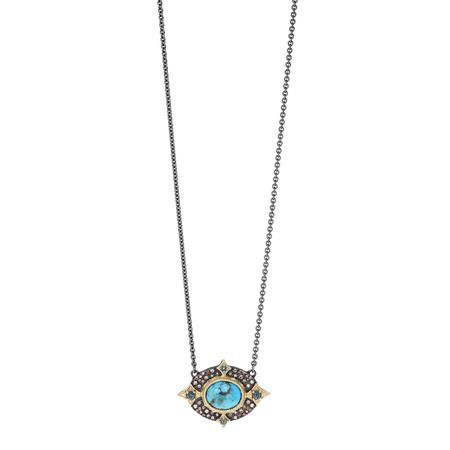 Turquoise Pave Diamond Pendant Necklace 