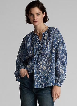 Floral-Print Cotton Voile Blouse