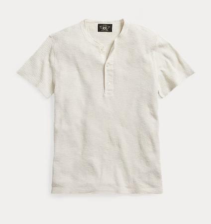 Waffle-Knit Short-Sleeve Henley Shirt