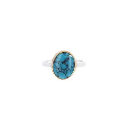 Silver and Gold Blue Gem Turquoise Ring 