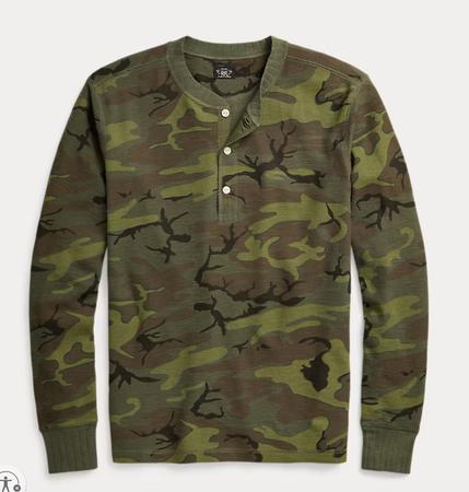 Camo Waffle-Knit Henley Shirt