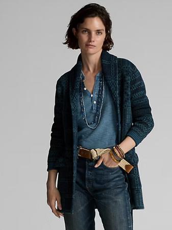 Belted Indigo Cotton Jacquard Cardigan