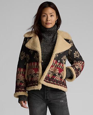 Shearling-Lined Jacquard Coat